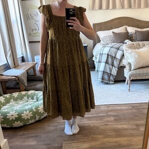 Madewell Green Midi Dress with Ruffle Detail